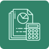 Report with a pie chart and calculator illustrating a comprehensive financial plan