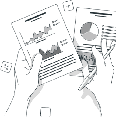 A hand holding notes about finance with graphs and charts, while holding a pen in the other hand, indicating participation in a personal finance course.