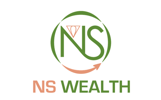 NS Wealth logo featuring the letters 'NS' written within a circle, using green and pink colors.